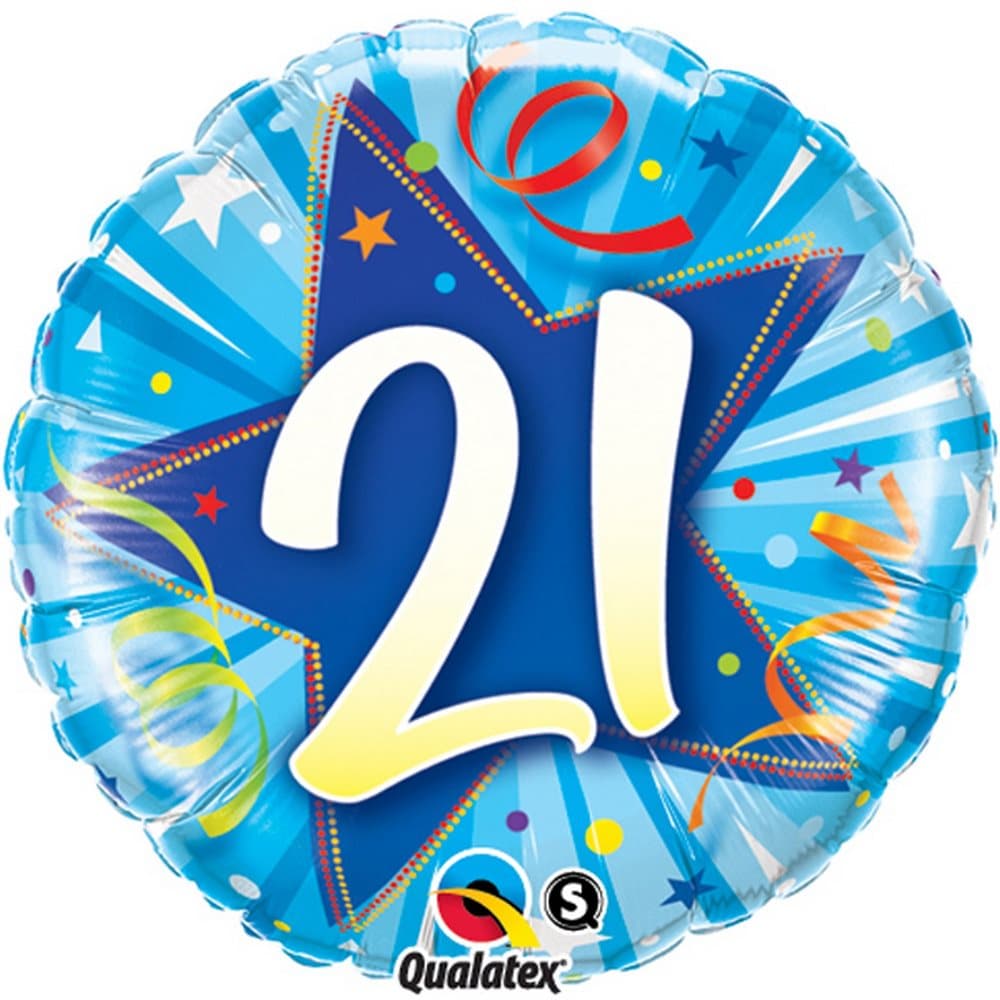 Qualatex 18 Inch Age 21 Shining Blue Star Circular Foil Birthday Balloon