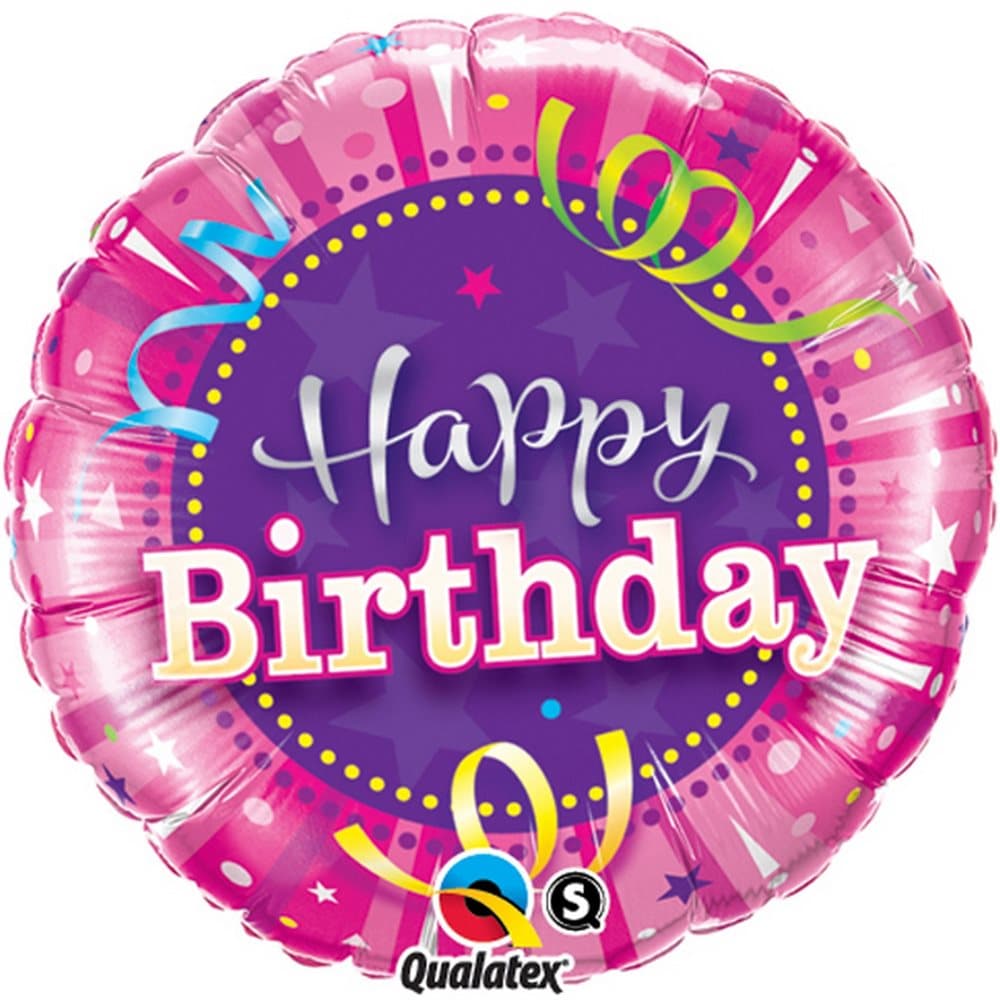 Qualatex 18 Inch Round Hot Pink Happy Birthday Foil Balloon