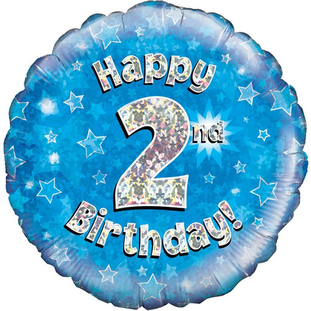 Oaktree 18 Inch Happy 2nd Birthday Blue Holographic Balloon