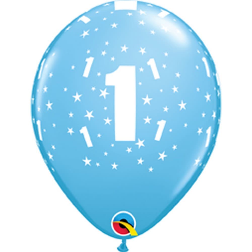 Qualatex 11 Inch 1st Birthday Star Print Latex Balloons (Pack Of 6)