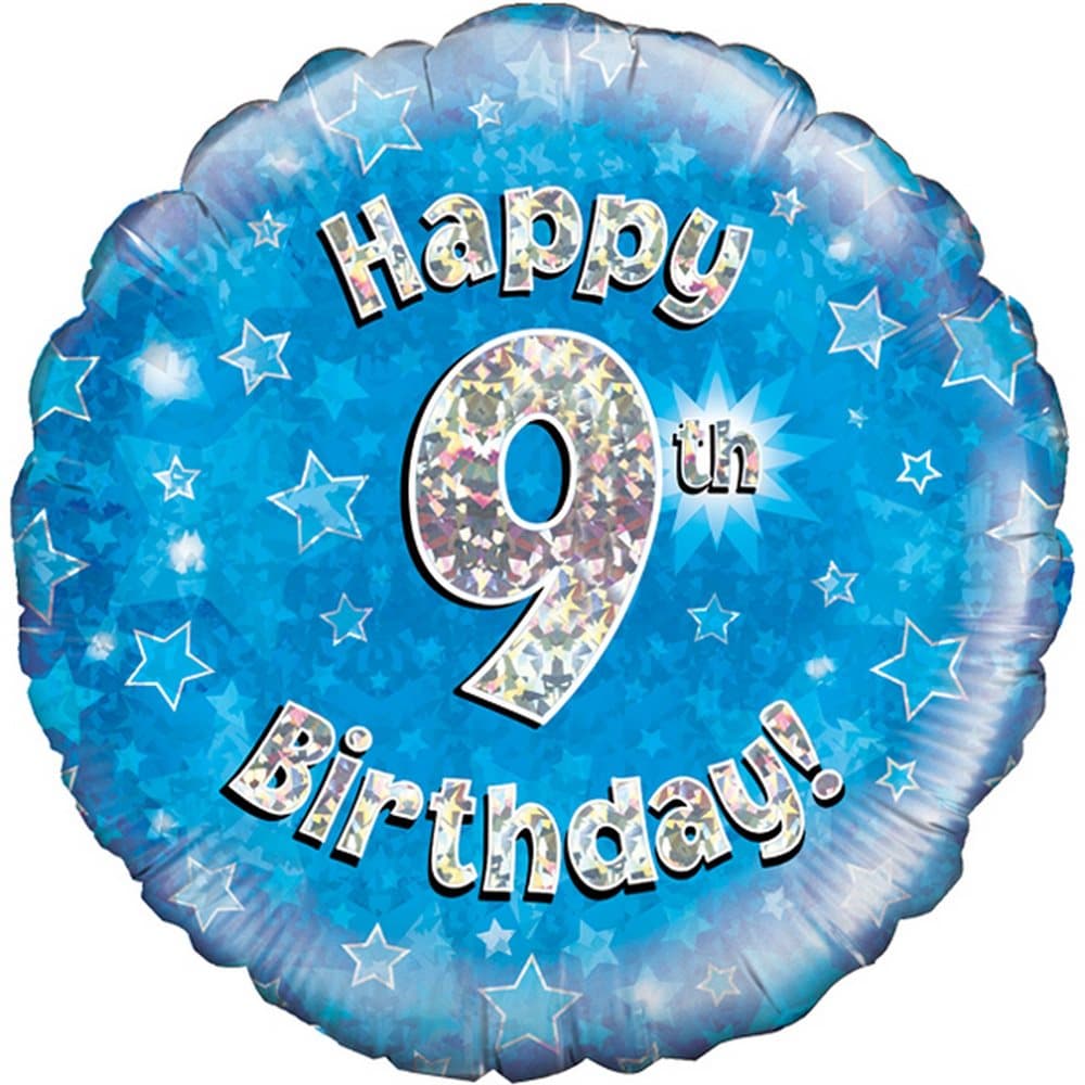 Oaktree 18 Inch Happy 9th Birthday Blue Holographic Balloon