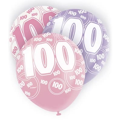 Unique Party 12 Inch 100th Birthday Pink Balloons (Pack Of 6)