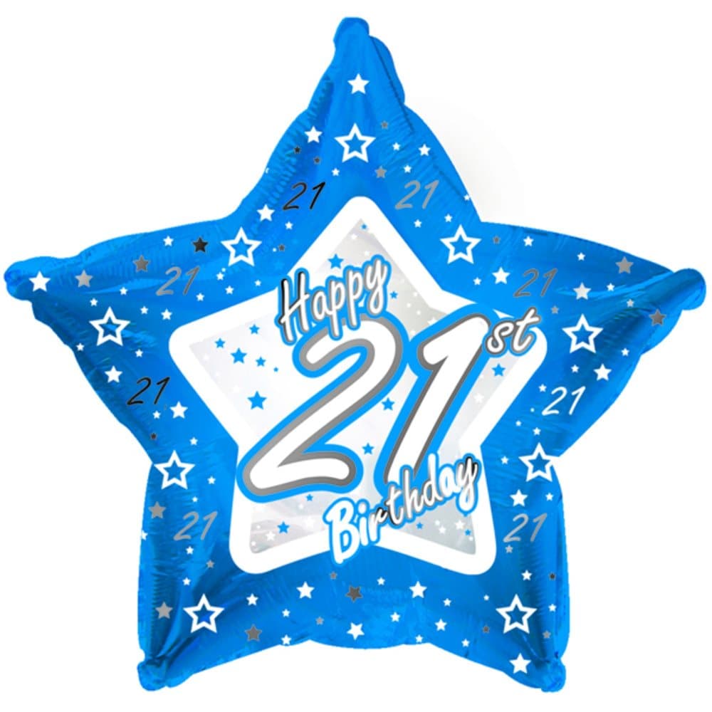 Creative Party Happy 21st Birthday Blue Star Balloon