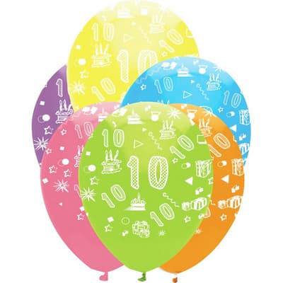 Creative Party 12 Inch Birthday Age Bright Mix All Round Print Latex Balloons (Pack Of 6)