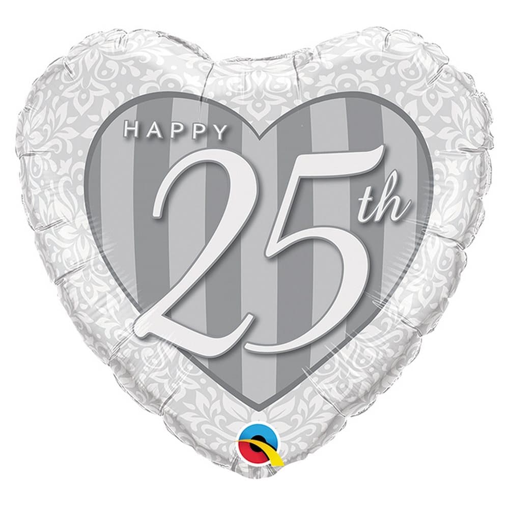 Qualatex 18 Inch Happy 25th Damask Heart Foil Balloon