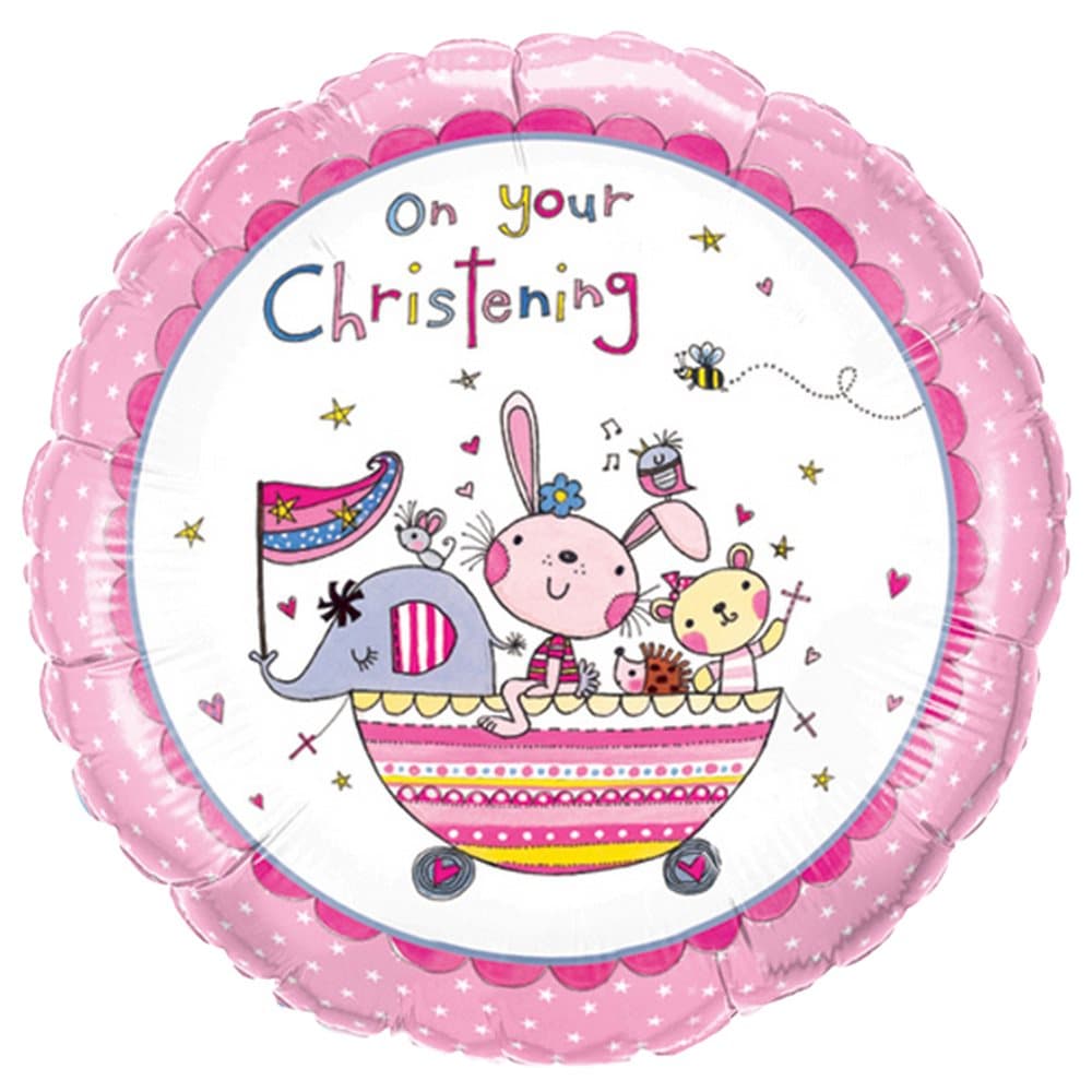 Qualatex 18 Inch On Your Christening Animal Boat Circular Foil Balloon