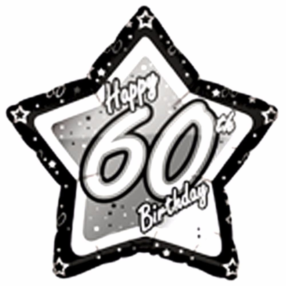 Creative Party Happy 60th Birthday Black/Silver Star Balloon