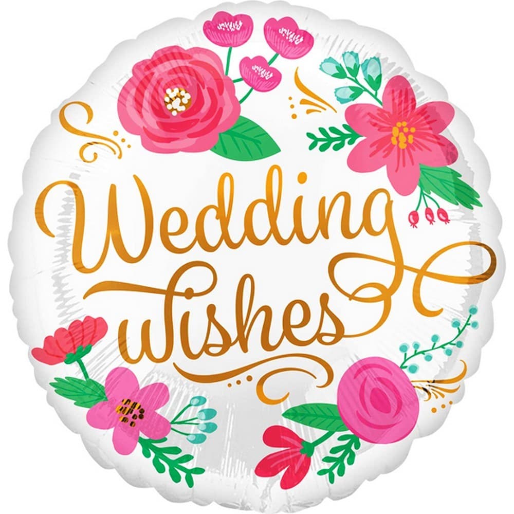 Anagram Wedding Wishes Flowery Round Foil Balloon