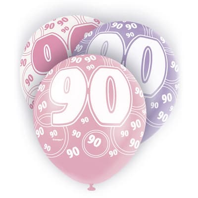 Unique Party 12 Inch 90th Birthday Pink Balloons (Pack Of 5)
