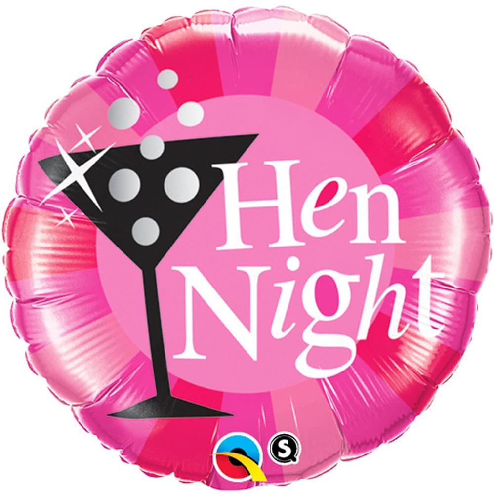 Qualatex 18 Inch Round Hen Night Pink Martini Design Foil Balloon