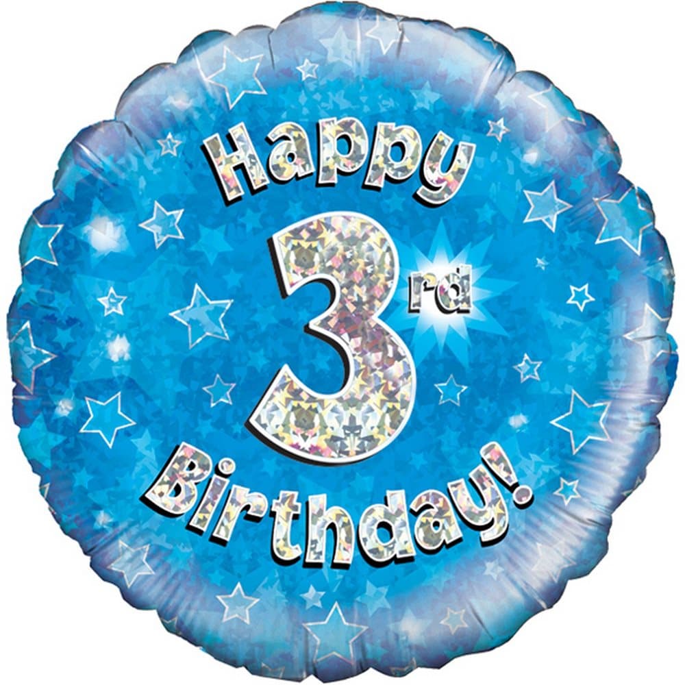 Oaktree 18 Inch Happy 3rd Birthday Holographic Balloon