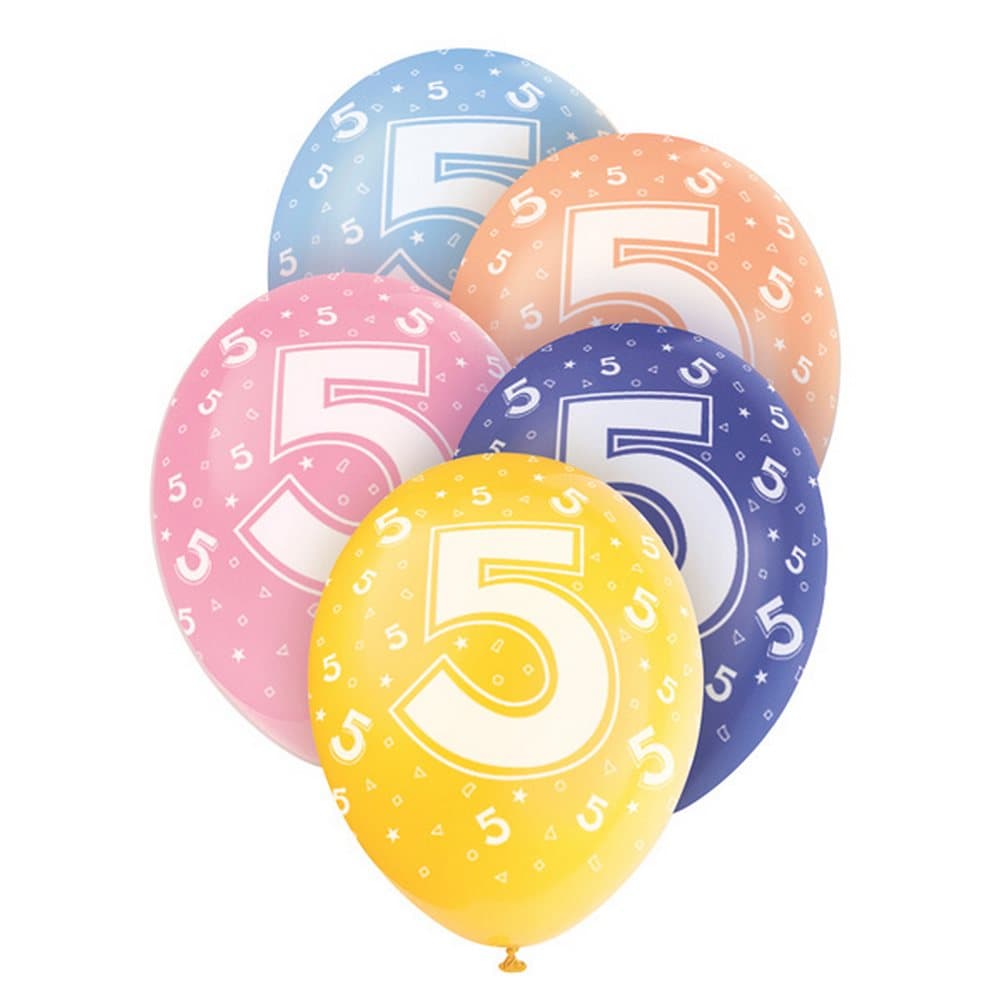 Unique Party 12 Inch Birthday Assorted Latex Balloons (Pack Of 5)