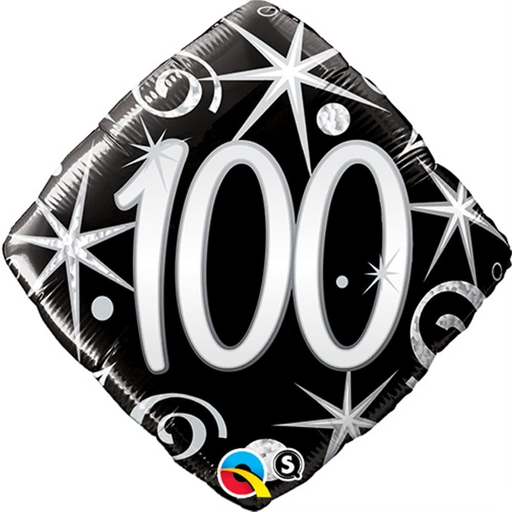 Qualatex 18 Inch Sparkles & Swirls Diamond Shaped Age 100 Foil Balloon