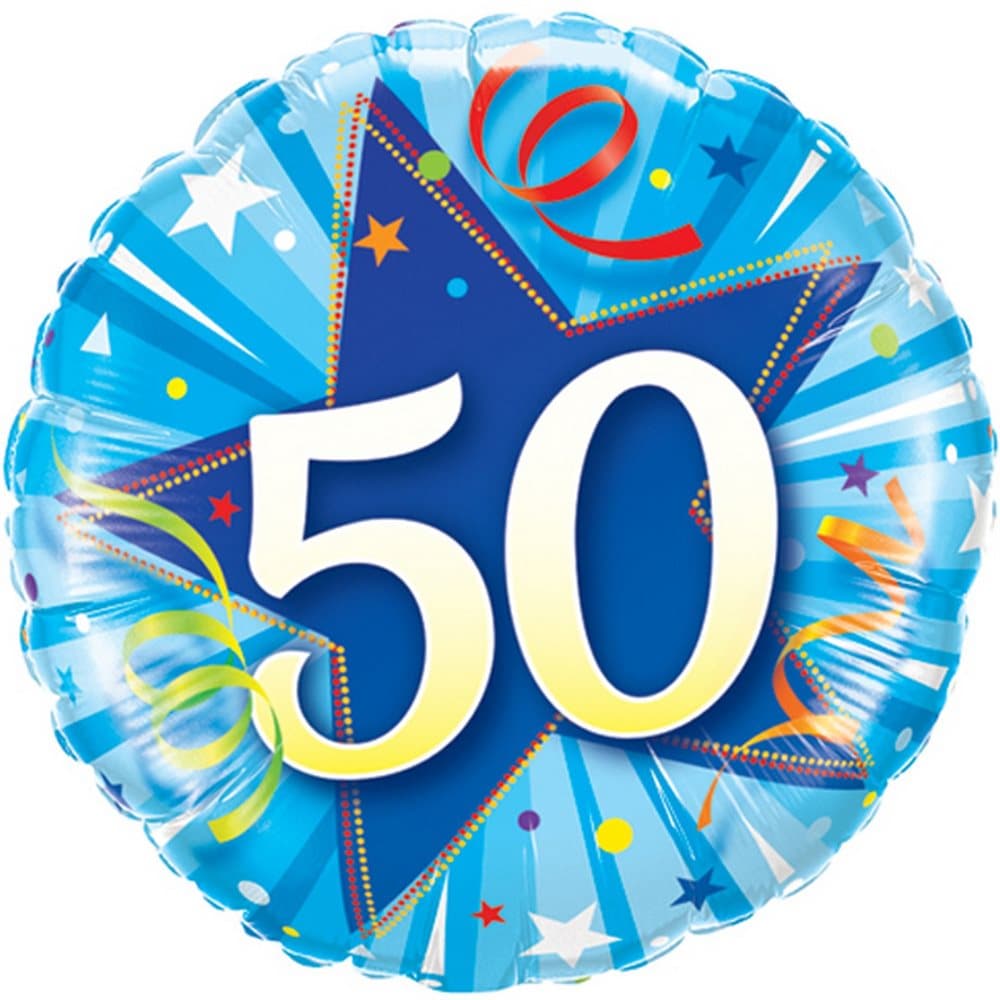Qualatex 18 Inch Age 50 Shining Blue Star Circular Foil Birthday Balloon