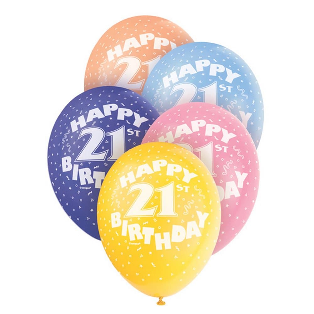 Unique Party Happy 21st Birthday Assorted Balloons (Pack Of 5)