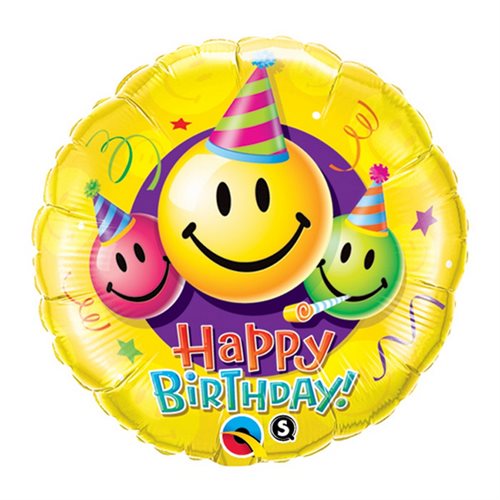 Bild av Qualatex Grattis på födelsedagen Smiley står inför folieballong 18in
