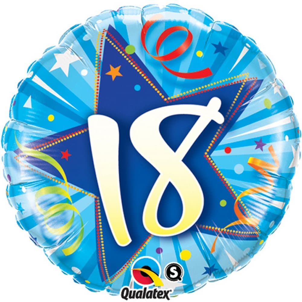 Qualatex 18 Inch Age 18 Shining Blue Star Circular Foil Birthday Balloon
