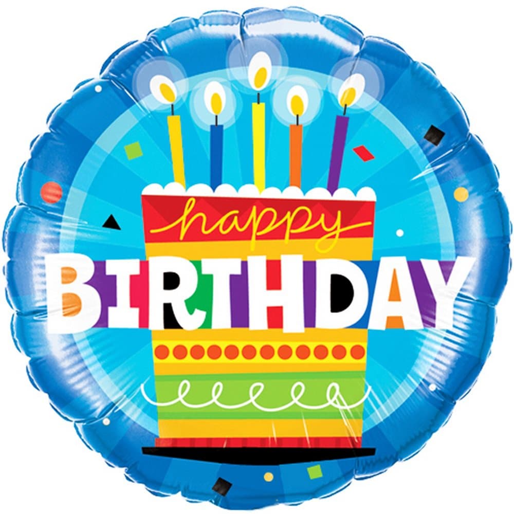 Qualatex 18 Inch Round Happy Birthday Blue Cake Design Foil Balloon