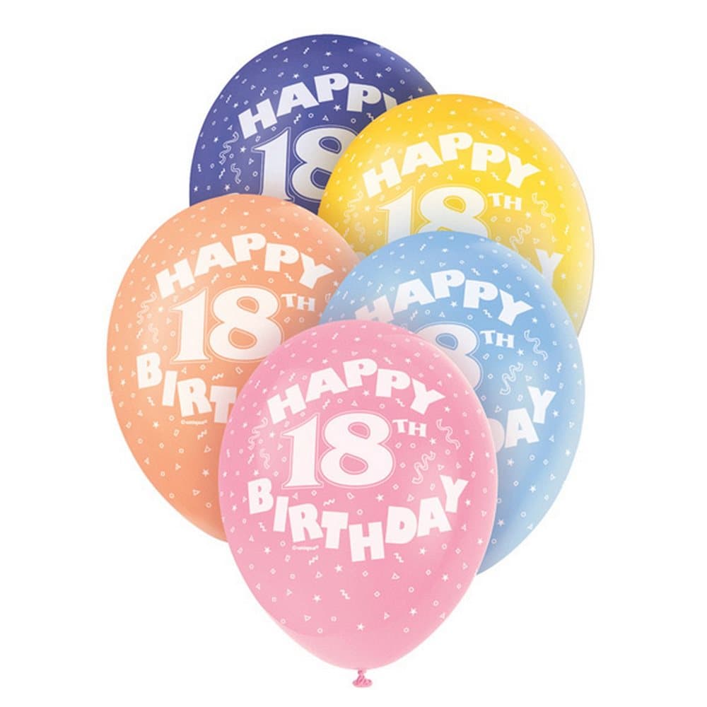 Unique Party Assorted Happy 18th Birthday Balloons (Pack Of 5)