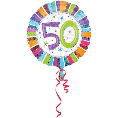 Amscan 18 Inch Rainbow Stripe Circular Foil 50th Birthday Balloon
