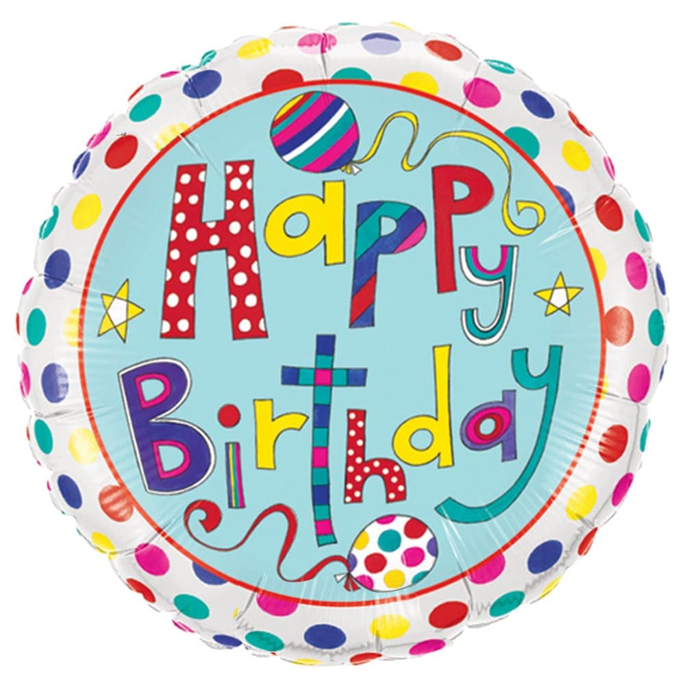 Qualatex 18 Inch Round Happy Birthday Polka Dots Foil Balloon