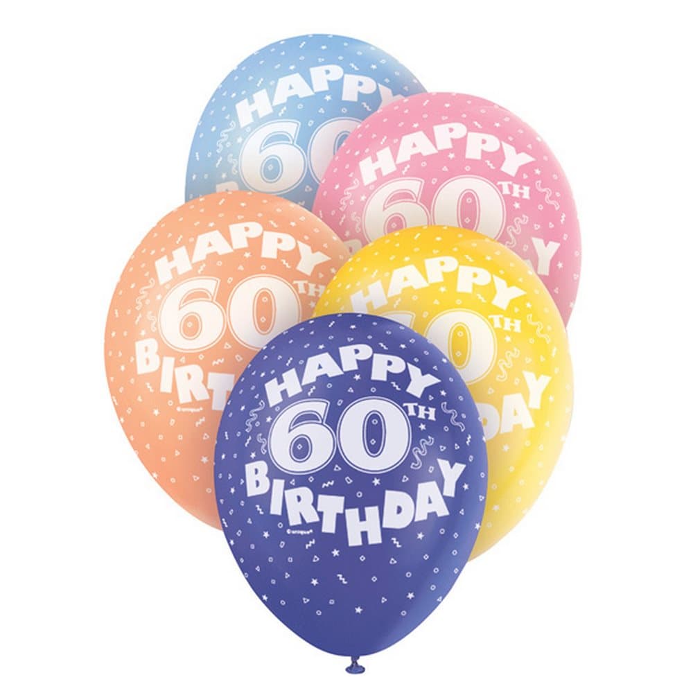 Unique Party 12 Inch 60th Assorted Latex Balloons (Pack Of 5)