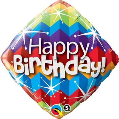 Qualatex 18 Inch Diamond Shaped Zig Zag Happy Birthday Foil Balloon
