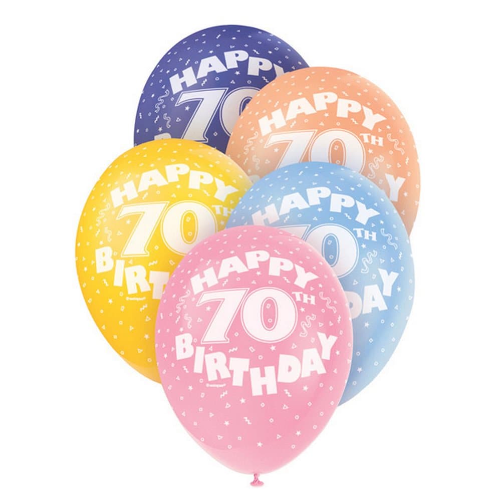 Unique Party 12 Inch 70th Assorted Latex Balloons (Pack Of 5)