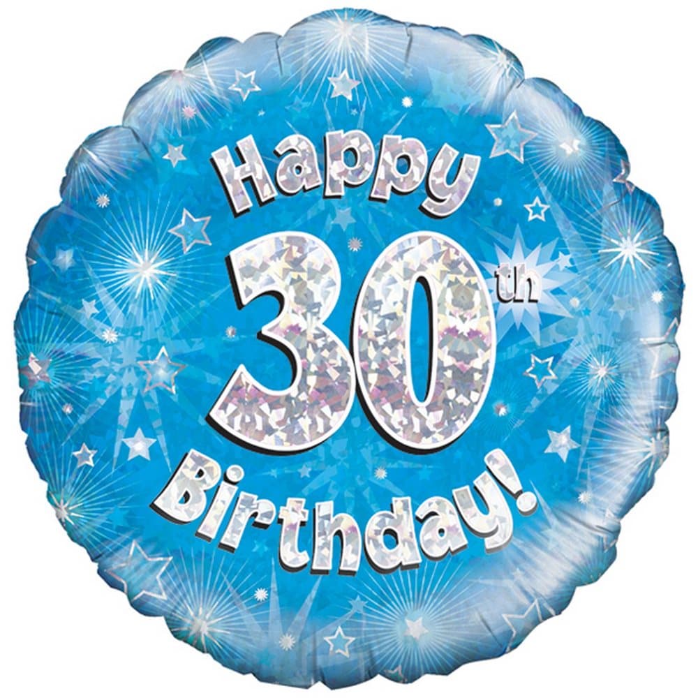 Oaktree 18 Inch Happy 30th Birthday Blue Holographic Balloon