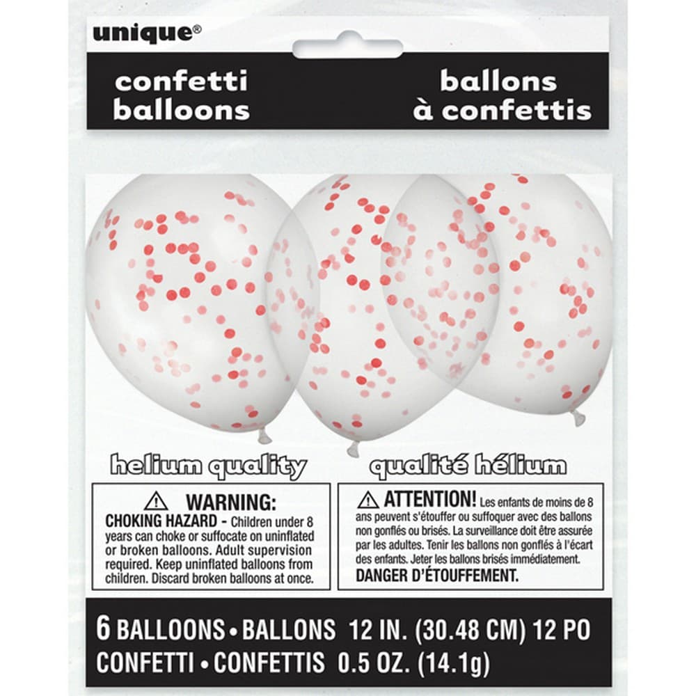 Unique Party 12 Inch Confetti Balloon (Pack Of 6)