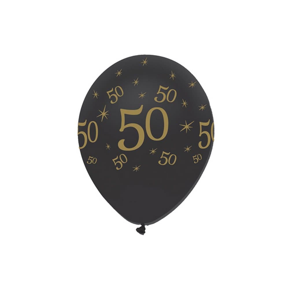 Creative Party Black All Round Print Latex Balloons (Pack of 6)