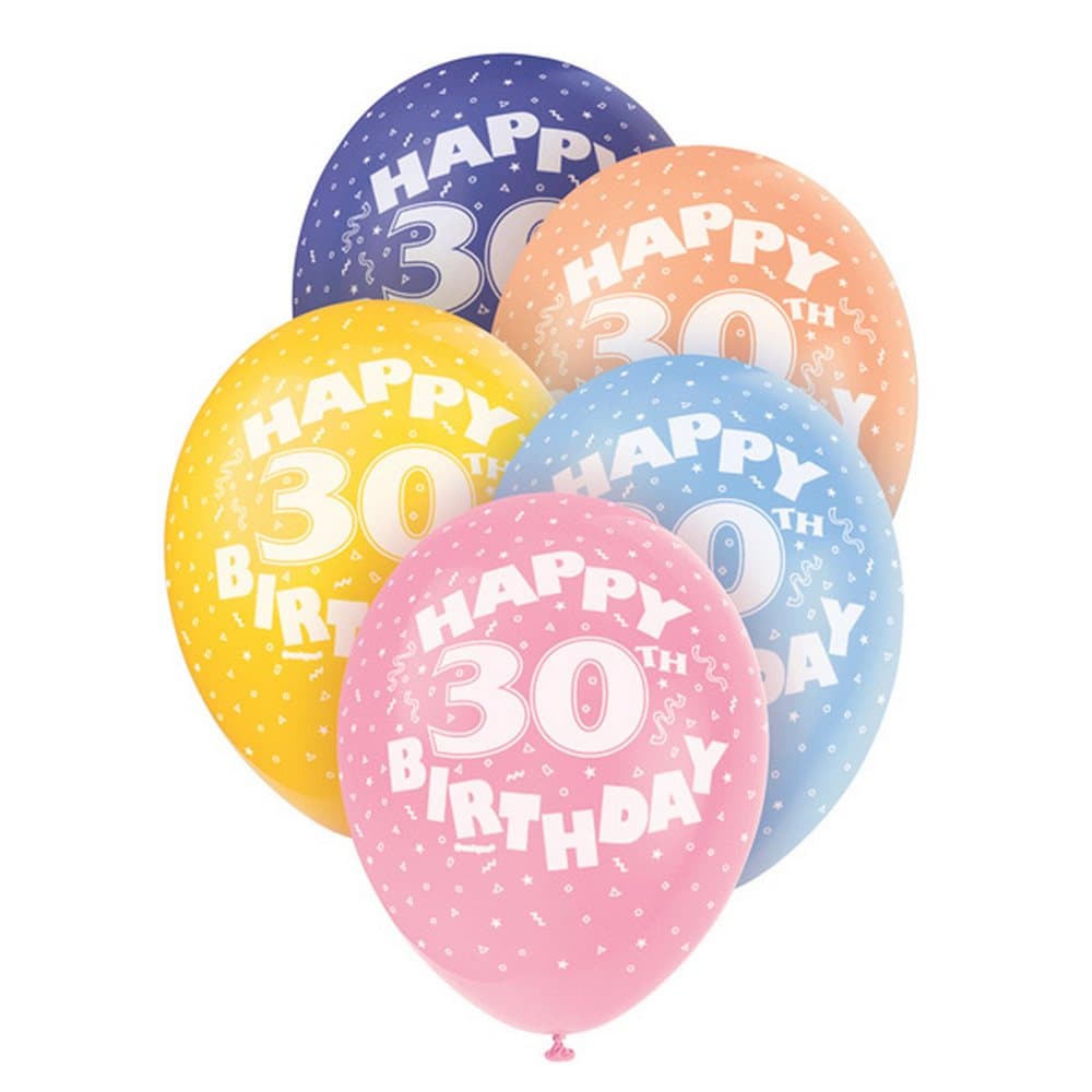 Unique Party 12 Inch 30th Assorted Latex Balloons (Pack Of 5)