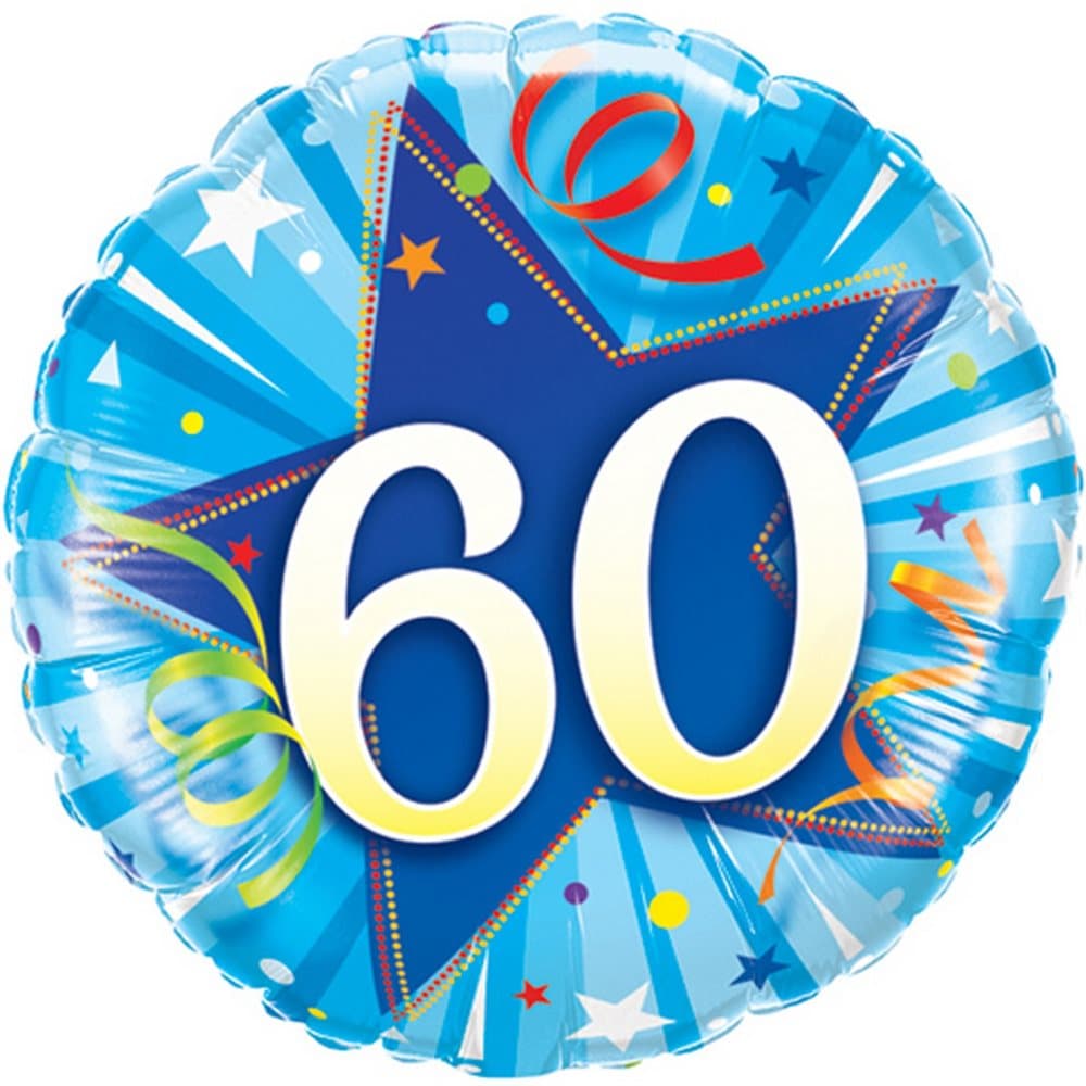 Qualatex 18 Inch Age 60 Shining Blue Star Circular Foil Birthday Balloon