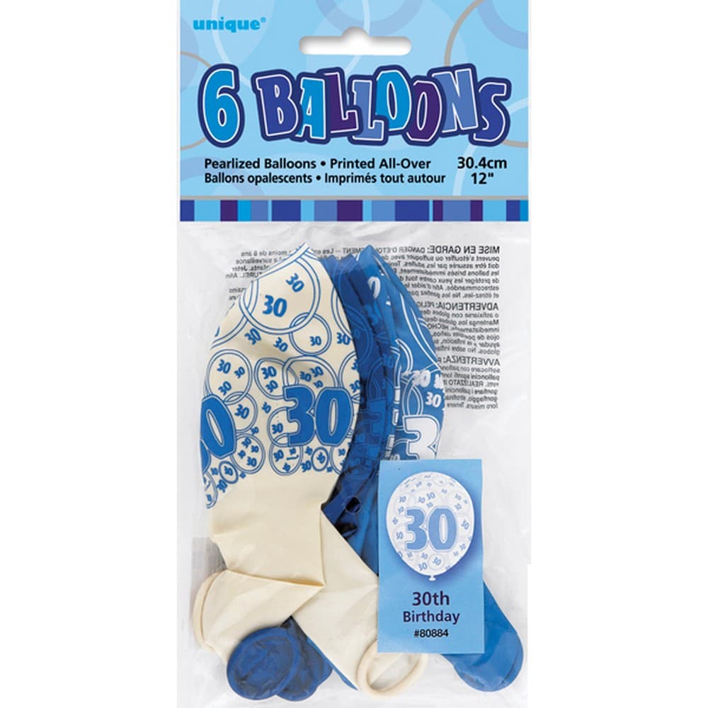 Unique Party 30th Pearlised Circle Latex Balloon (5 X Pack Of 6)