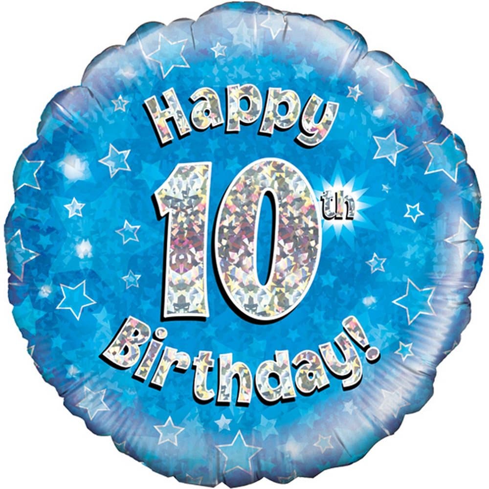 Oaktree 18 Inch Happy 10th Birthday Blue Holographic Balloon