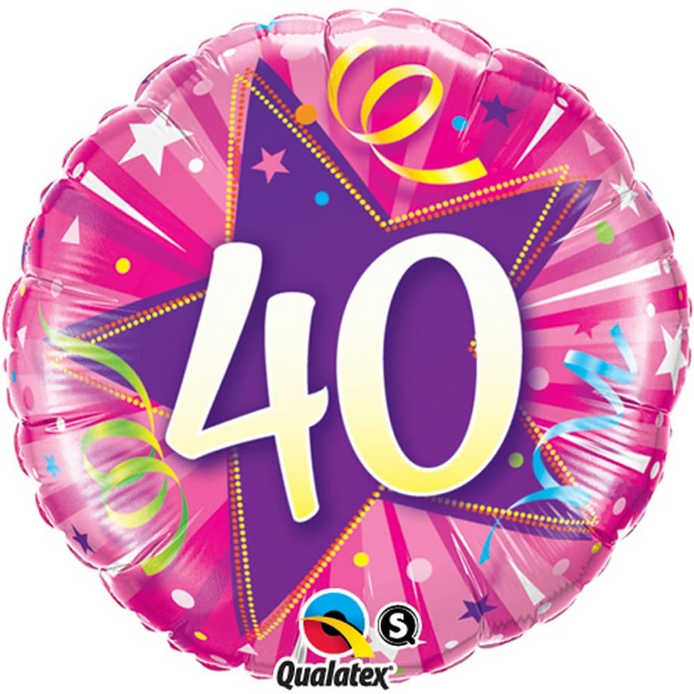 Qualatex 18 Inch Age 40 Shining Star Circular Foil Birthday Balloon