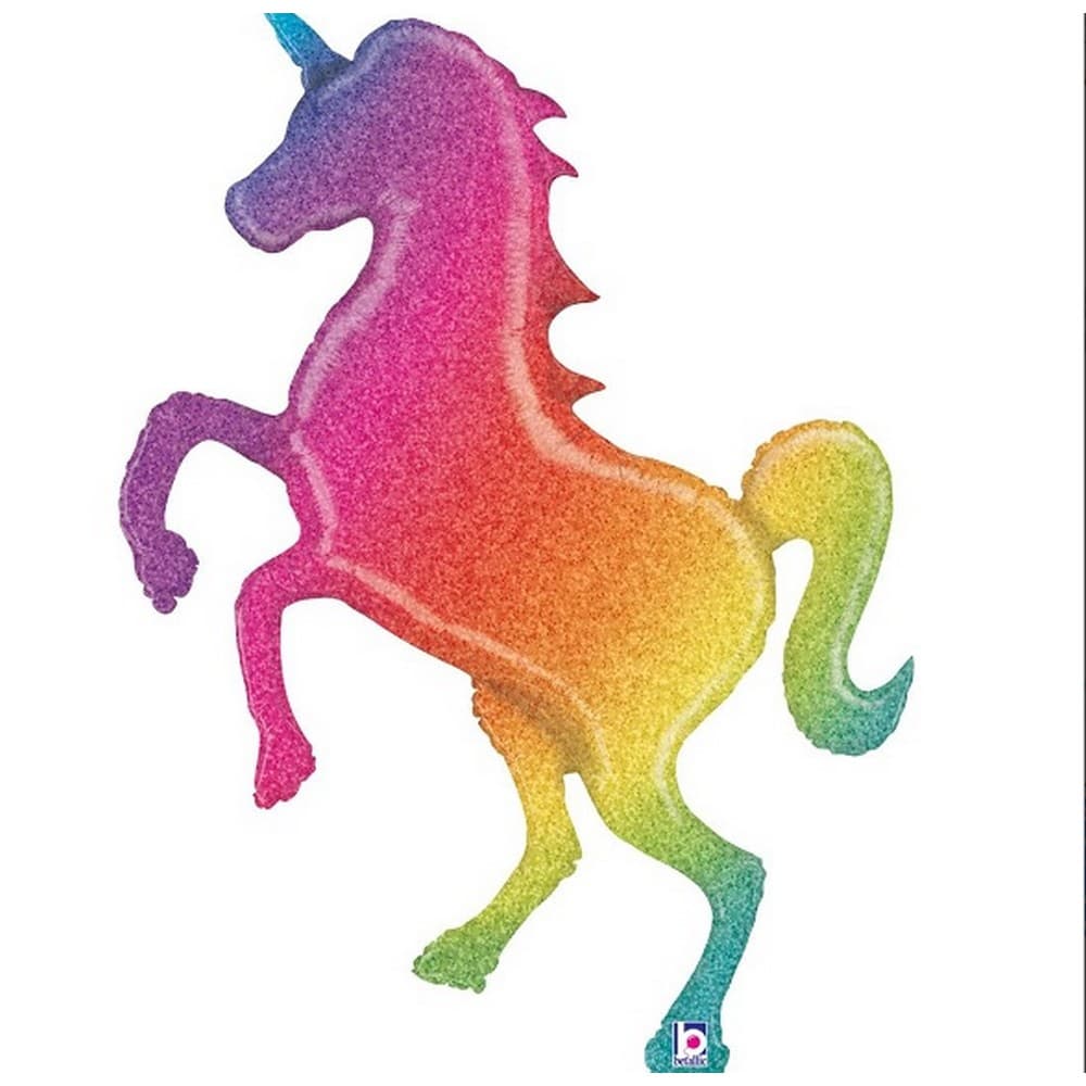 Oaktree Betallic Glitter Rainbow Unicorn Shaped Foil Balloon