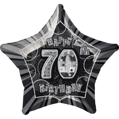 Unique Party Happy 70th Birthday Black Star Foil Balloon