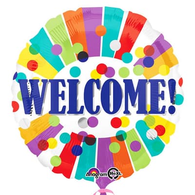 Anagram 18 Inch Welcome Dots And Stripes Circle Foil Balloon