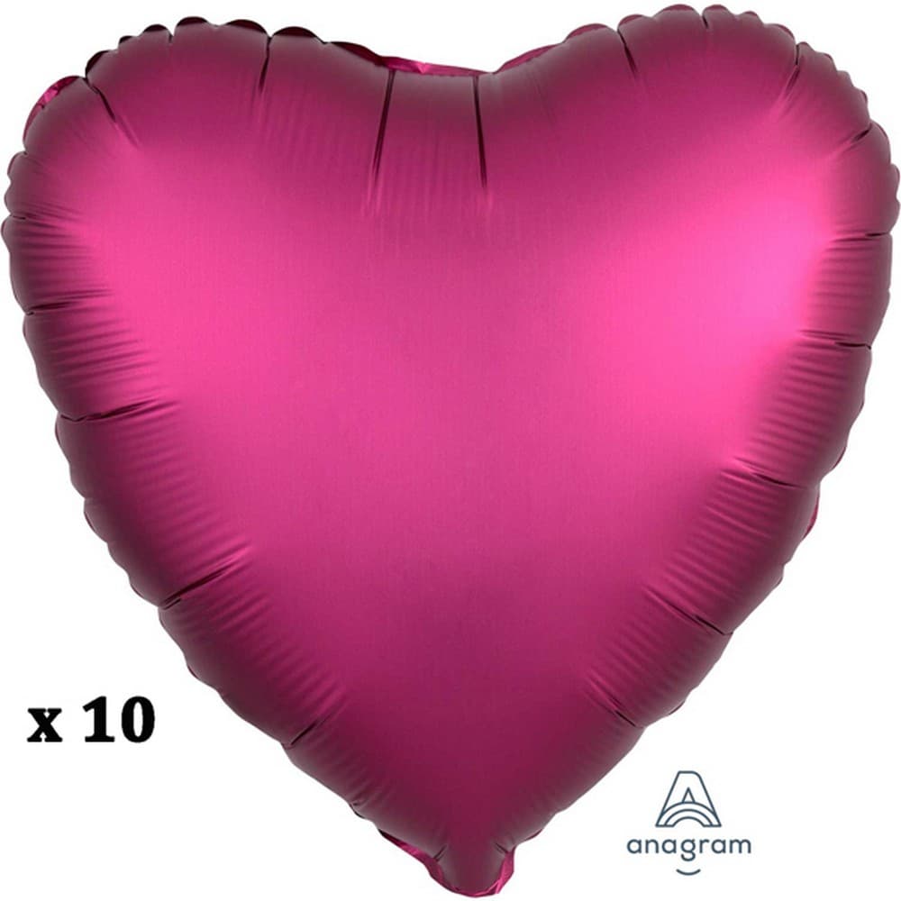 Anagram 18 Inch Heart Satin Luxe Pomegranate Foil Balloon (Pack Of 10)