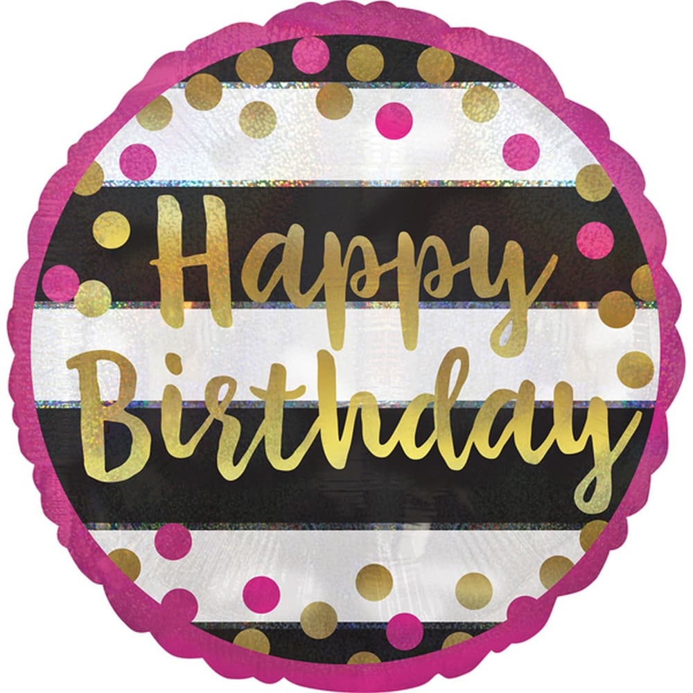 Anagram Round Holographic Foil Balloon Happy Birthday 18in