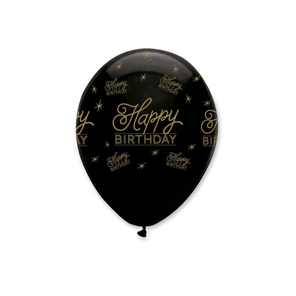 Creative Party Black All Round Happy Birthday Print Latex Balloons (Pack of 6)