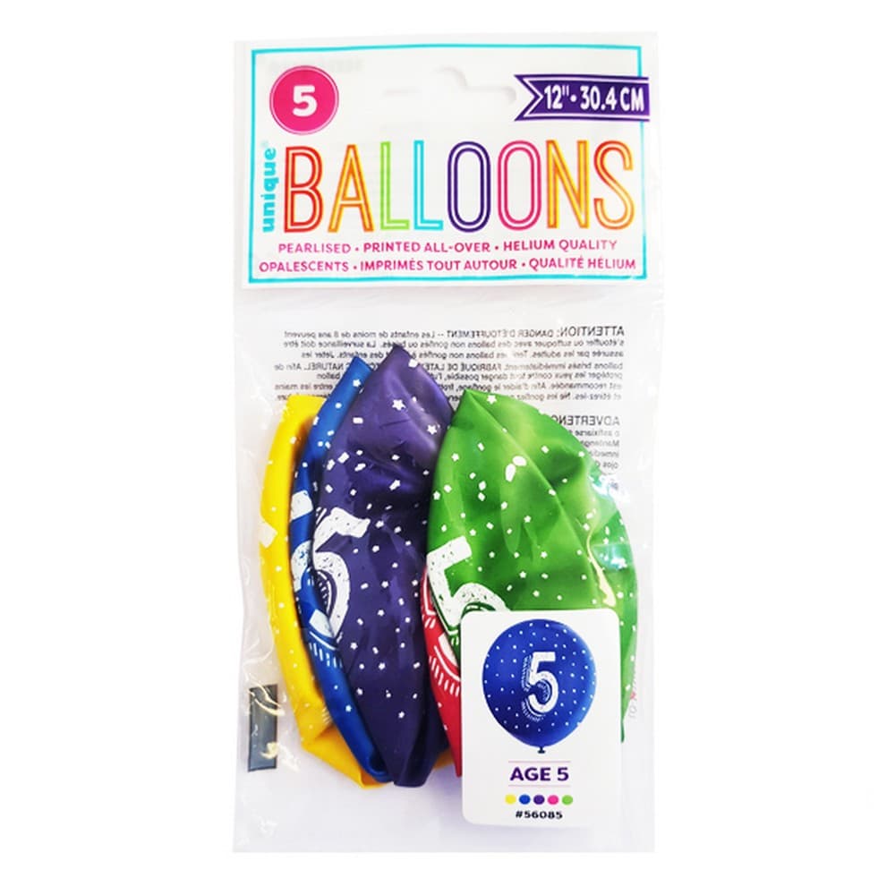 Unique Party Age 5 Pearlised Latex Balloons (5 x Pack of 5)