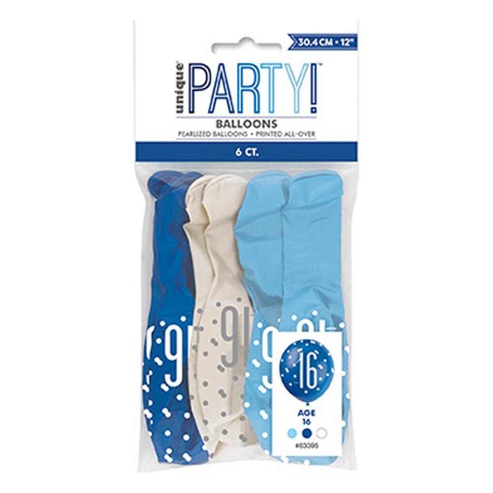 Unique Party Age 16 Glitz Latex Balloons (5 x Pack of 6)