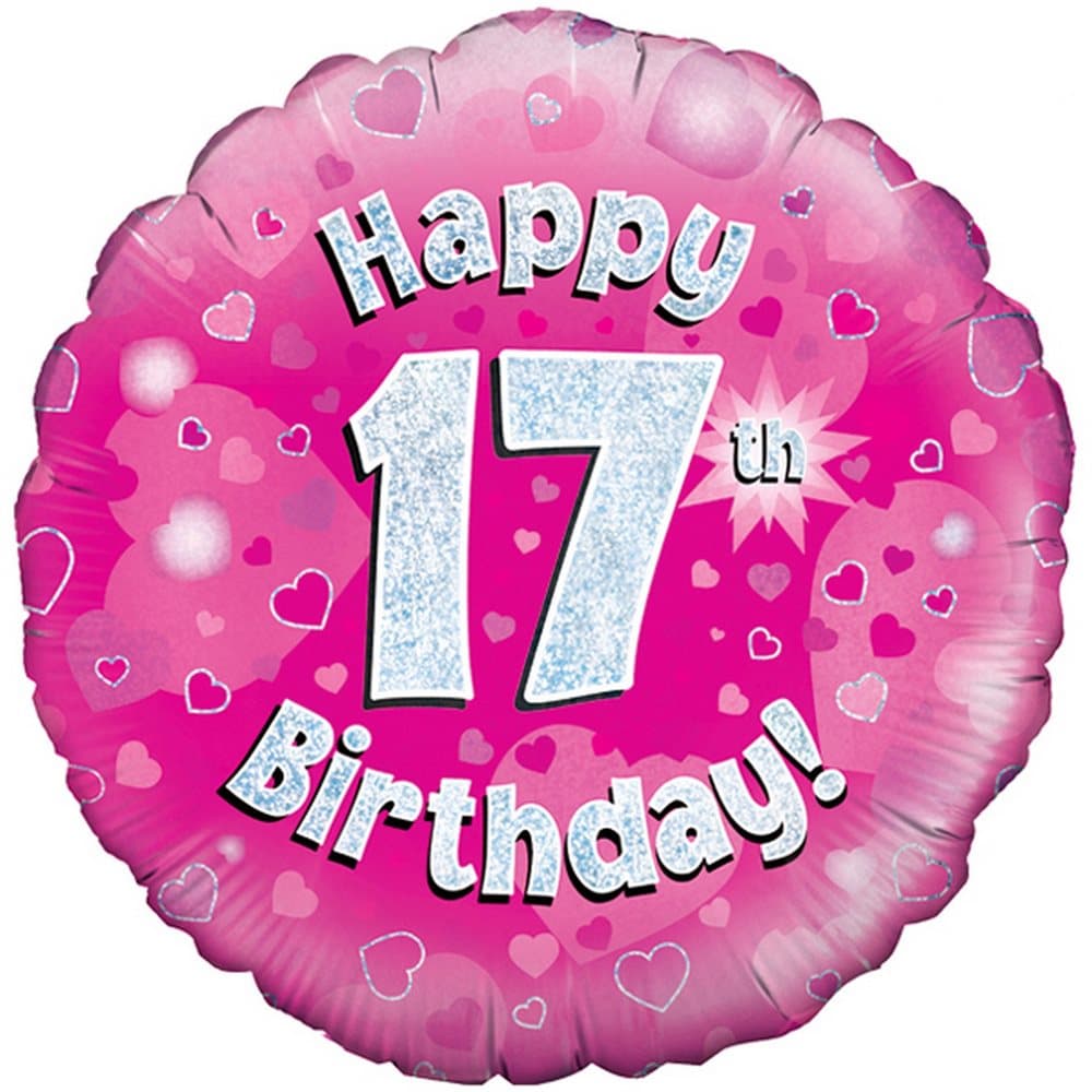 Oaktree 18 Inch Happy 17th Birthday Pink Holographic Balloon