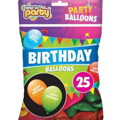 Time To Party Birthday Balloons (Pack of 25)