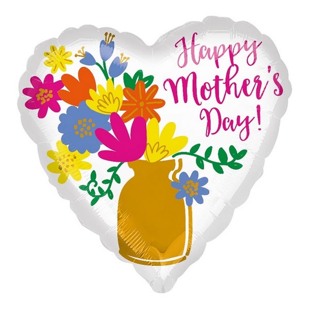 Anagram Happy Mothers Day! Flowers In Vase Heart Shaped Satin Luxe Foil Balloon