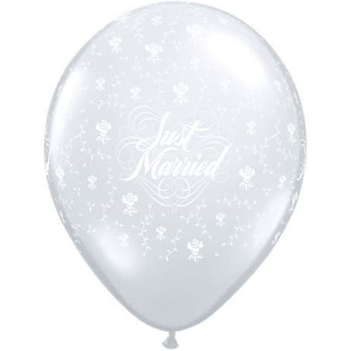 Qualatex 11 Inch Clear Just Married Flowers Latex Balloon (Pack Of 50)