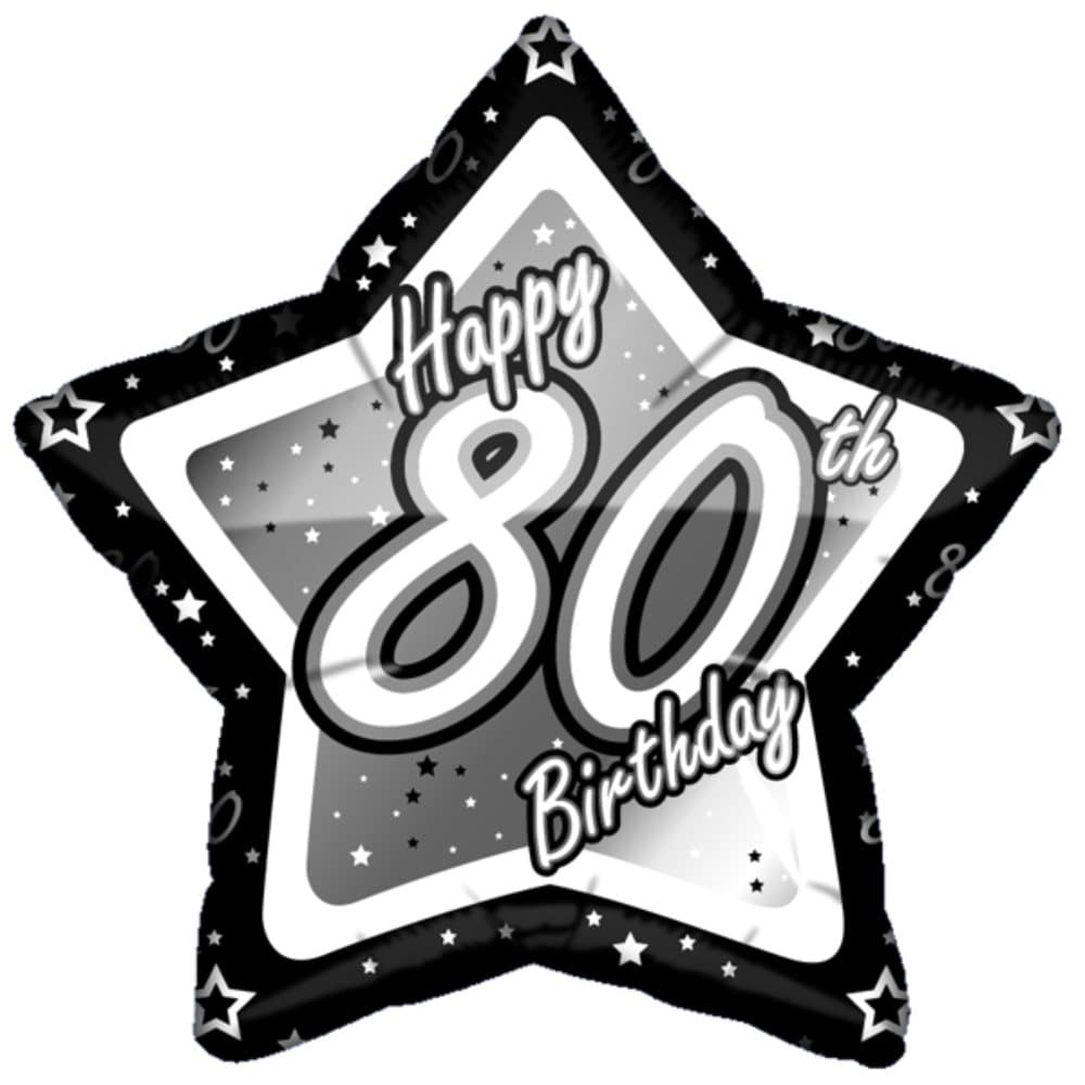 Creative Party Happy 80th Birthday Black/Silver Star Balloon