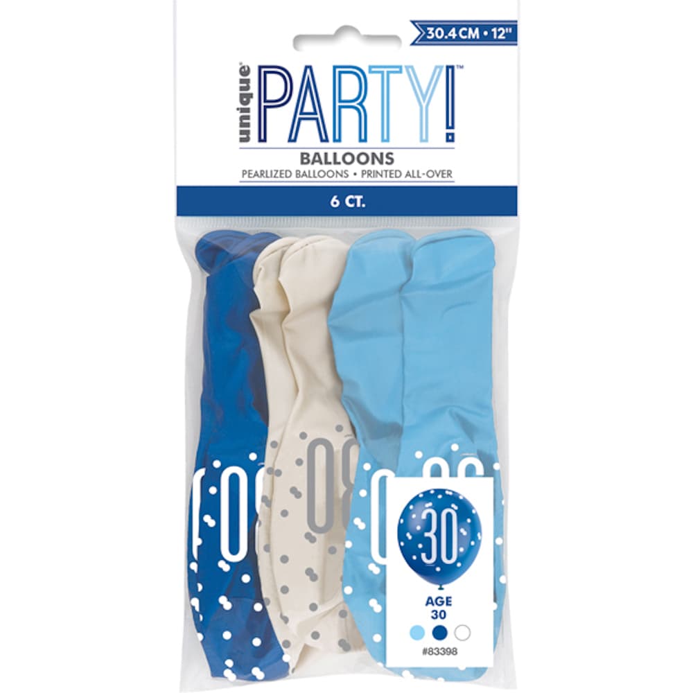 Unique Party Age 30 Glitz Latex Balloons (Pack Of 30)